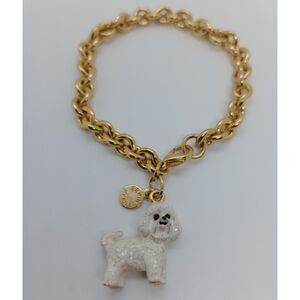 Erwin Pearl Bichon Frise Toy Poodle Enamel Charm Gold 7" Chain Bracelet